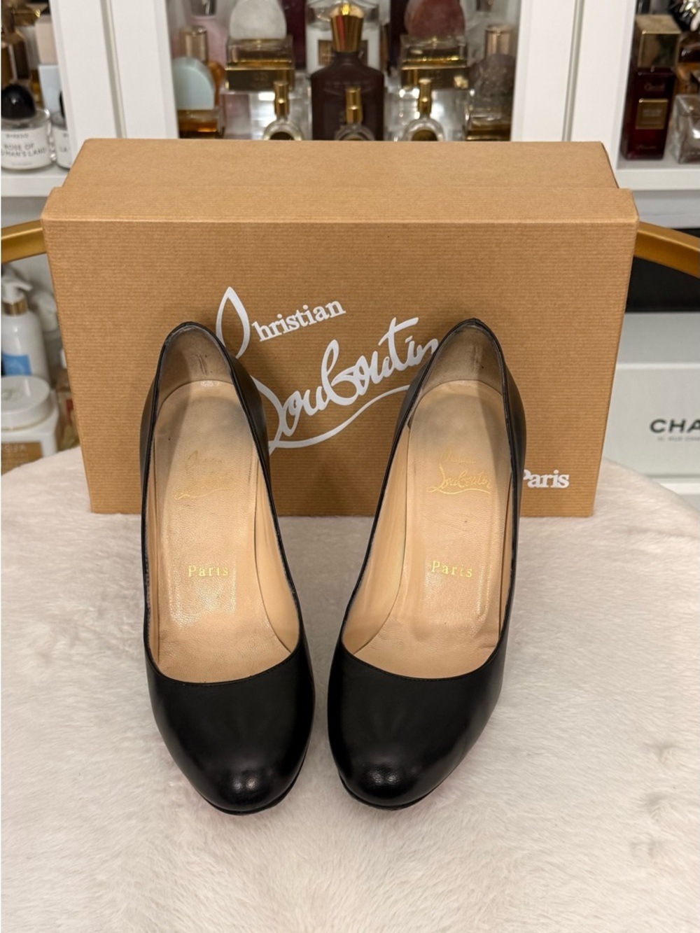 Christian Louboutin Black Leather Round-Toe Pumps